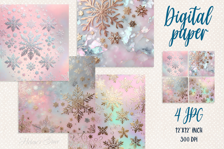 Christmas gold snowflakes digital paper | Pink Scrap booking