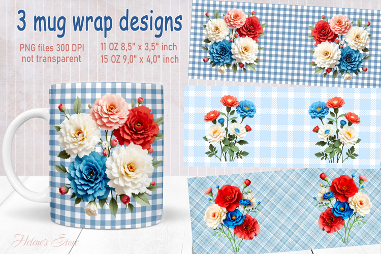 Vintage summer flowers design mug wrap 15 oz 11 oz png