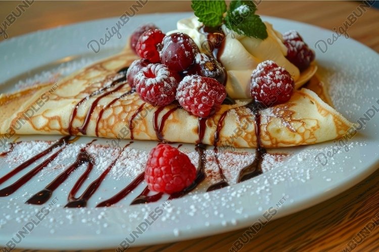 Gourmet crepes with fresh berries and chocolate drizzle example image 1