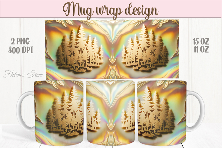 Happy Halloween day mug wrap design png | Gold fall forest