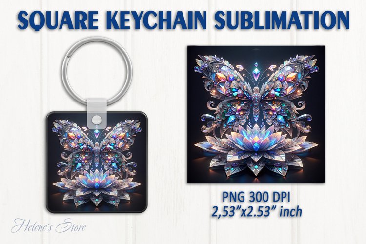 3d Crystal butterfly keychain sublimation | Square keychain example image 1