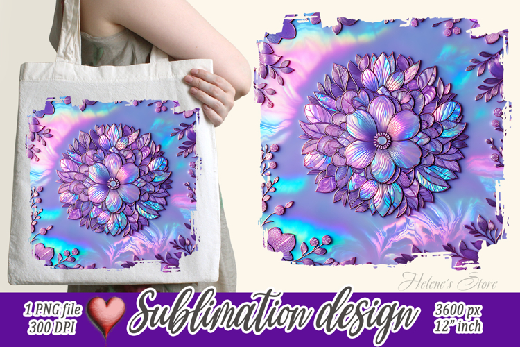 3d Bright floral border | Cute purple sublimation design png