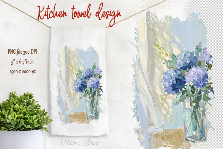 Summer flowers design | Farmhouse kitchen tea towel png