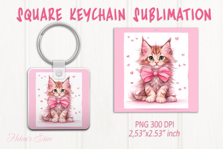 Cute cat keychain sublimation | Pink love Square keychain