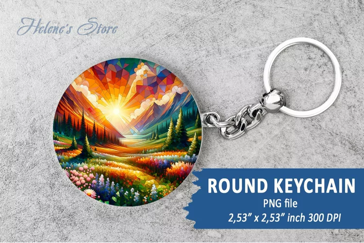Mountains round keychain sublimation |Floral Car coaster