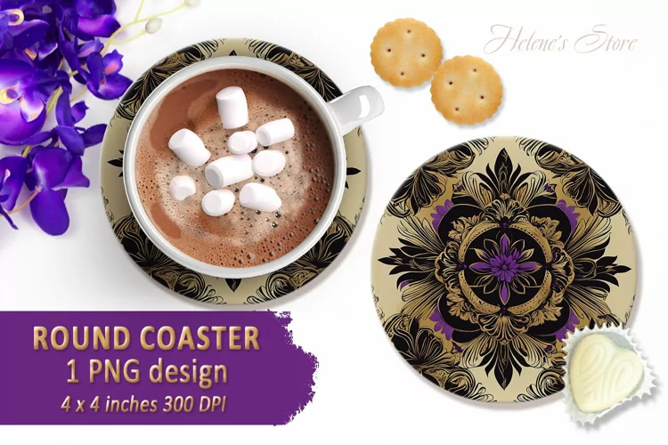 Vintage coaster Sublimation | Retro pattern round coasters