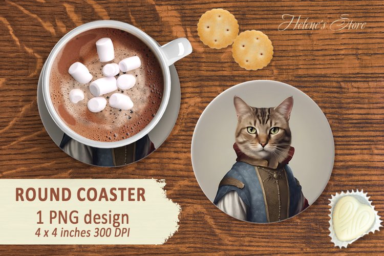 Historical costume cats Round Coaster |cat in medieval example image 1