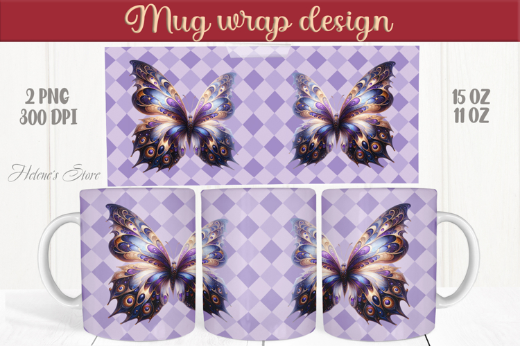 Lilac butterfly mug wrap sublimation 15oz 11oz| Summer vibes