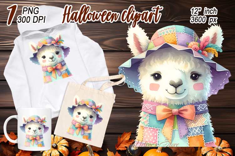 Sweet Llama in patchwork hat clipart png | Fall Animals