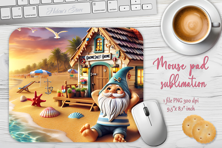 Summer beach gnomes mouse pad sublimation design png