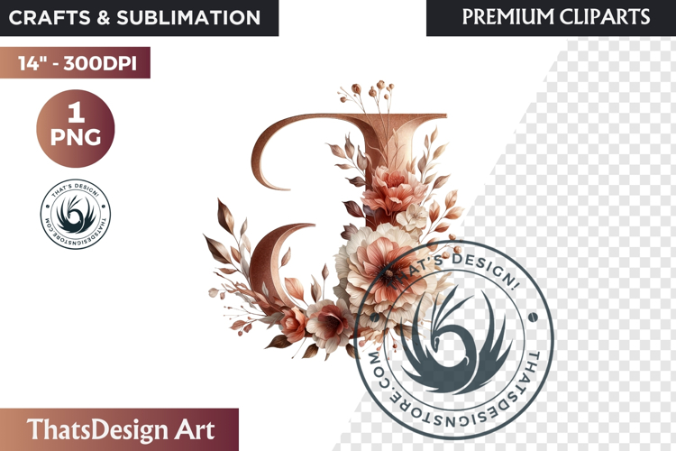 Floral Alphabet wedding Clipart Rose Gold flower letter