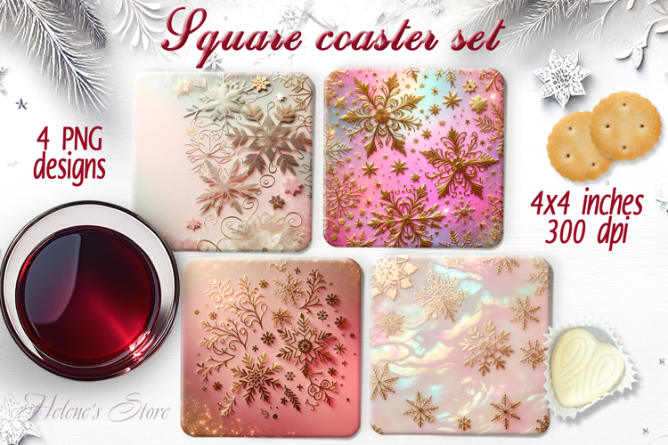 Magic Christmas snowflakes square coaster sublimation png
