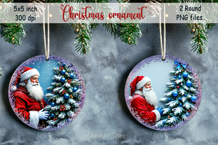 Santa Claus and Christmas tree round ornament designs png