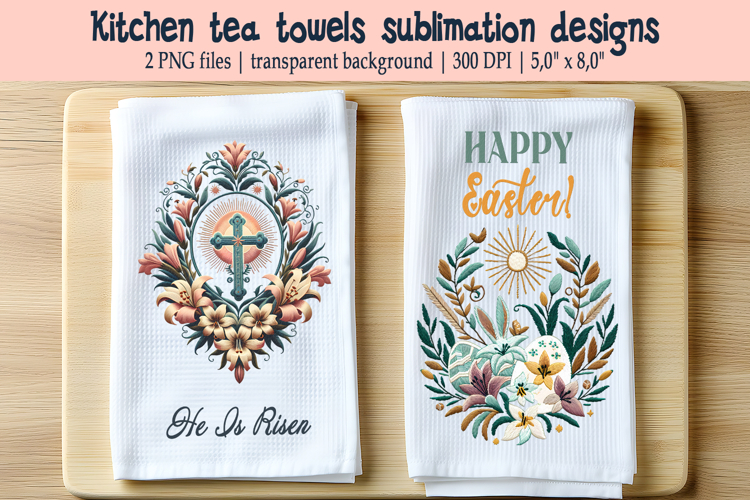 Easter cross with flowers kitchen tea towel sublimation