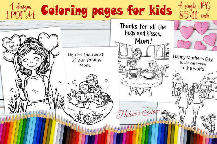 Happy Mothers Day Coloring Book Pages jpeg| Gift for mom