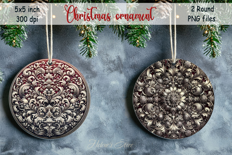 Christmas vintage round ornament sublimation designs PNG