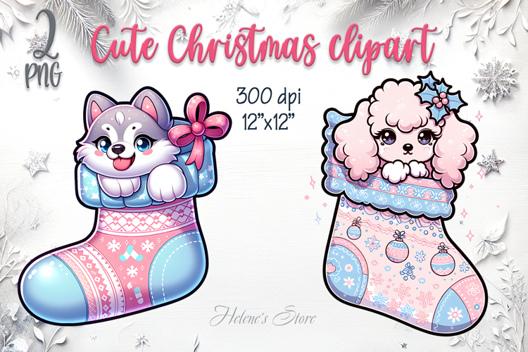 Christmas cute dogs in socks clipart| Winter t shirt designs