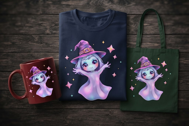 Pastel Witch Ghost PNG with Sparkles | Cute Halloween