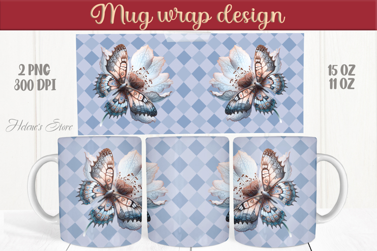 Blue butterfly mug wrap sublimation 15oz 11oz | Summer vibes