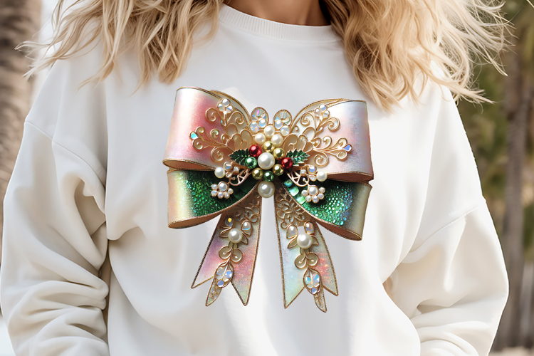 Christmas coquette bows design|Red Green bow T-shirt clipart