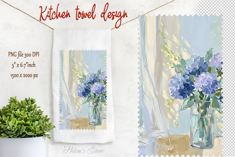 Summer flowers design | Farmhouse kitchen tea towel png