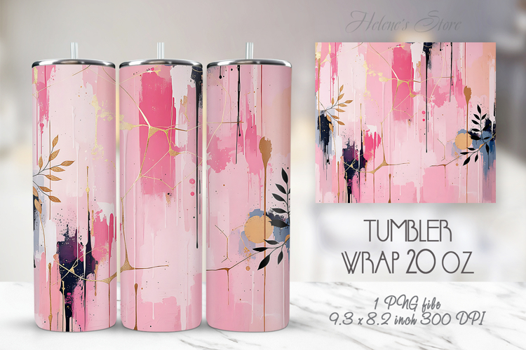 Gold and pink abstract tumbler 20oz wrap sublimation designs