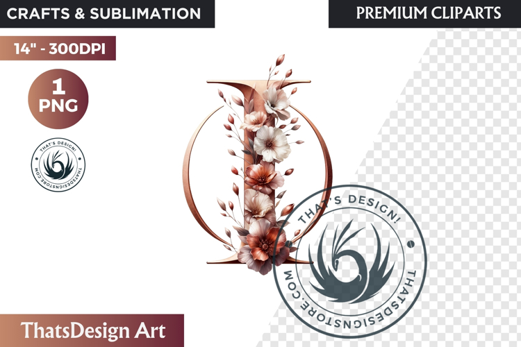 Floral Alphabet wedding Clipart Rose Gold flower letter