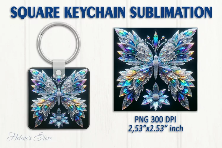 3d Crystal butterfly keychain sublimation | Square keychain