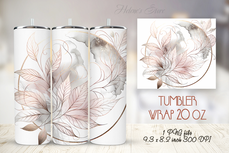 Pink watercolor leaves straight tumbler 20oz wrap designs