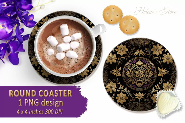 Vintage coaster Sublimation | Retro pattern round coasters
