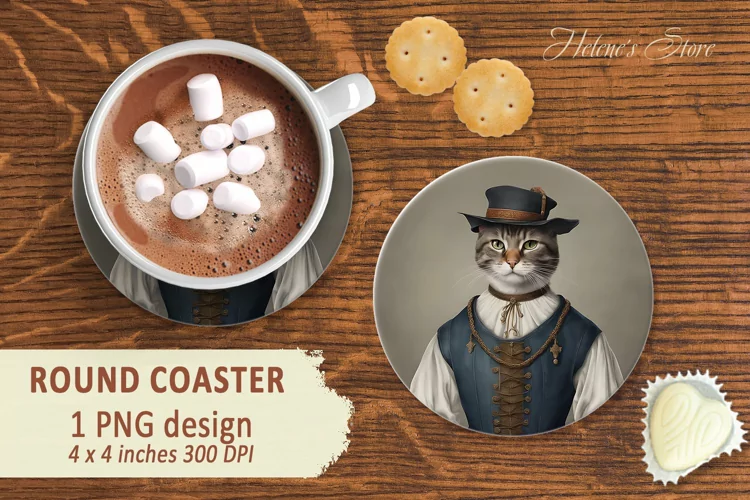 Historical costume cats Round Coaster |cat in medieval