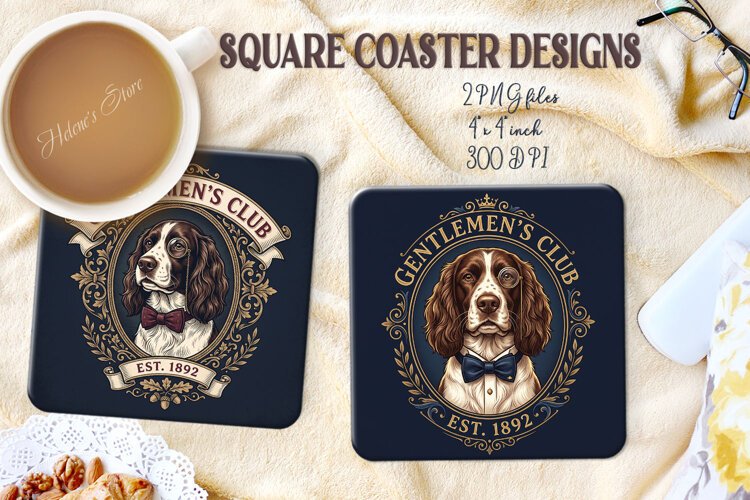 Vintage Gentlemen Dog square coasters sublimation design png example image 1
