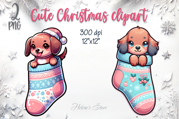 Christmas cute dogs in socks clipart| Winter t shirt designs