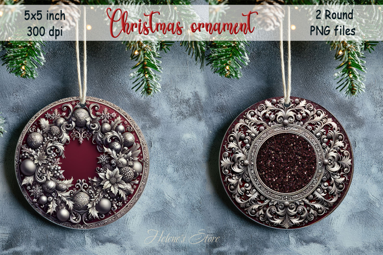 Christmas vintage round ornament sublimation designs PNG