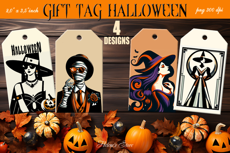 Halloween gift tags printable designs | Stylish chic witch