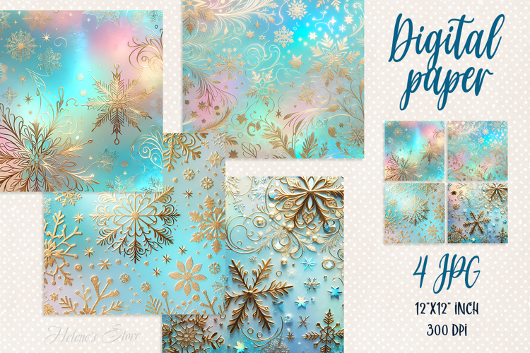 Christmas gold snowflakes digital paper | Blue Scrap booking