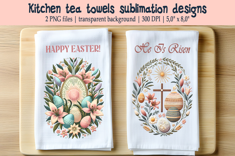 Easter floral wreath with eggs kitchen tea towel sublimation
