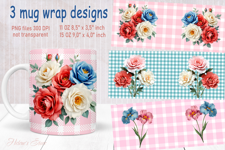 Vintage summer flowers design mug wrap 15 oz 11 oz png