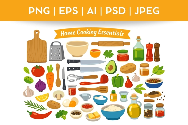Home Cooking Essentials Bundle Doodle|Vector & PNG Food