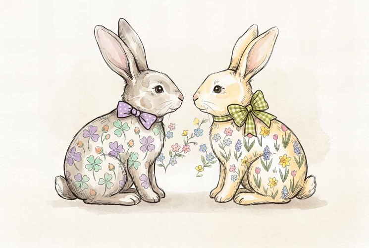 Happy Easter Bunnies PNG & JPG
