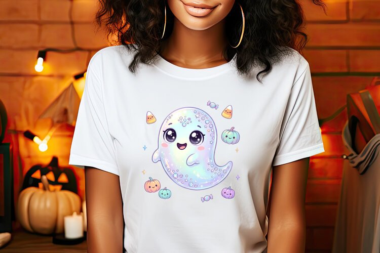 Cute Halloween clipart | Kawaii ghost sublimation design PNG example image 1