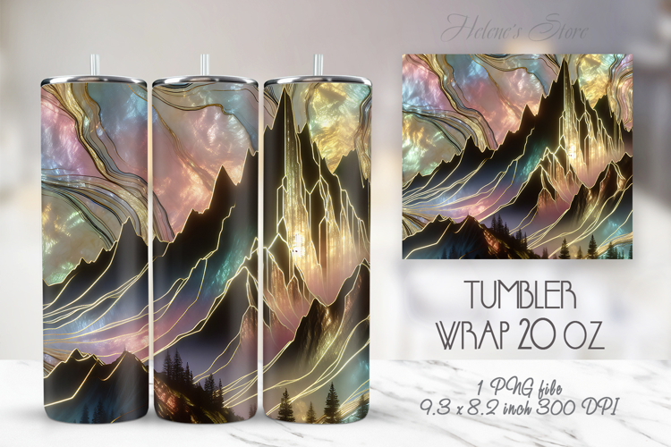 Iridescent Mountains straight skinny tumbler 20oz wrap png