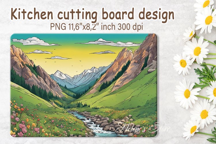 Cutting board sublimation | Mountains river cutting board
