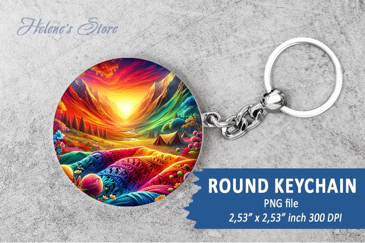 Fantasy Mountains round keychain sublimation | Car coaster example image 1