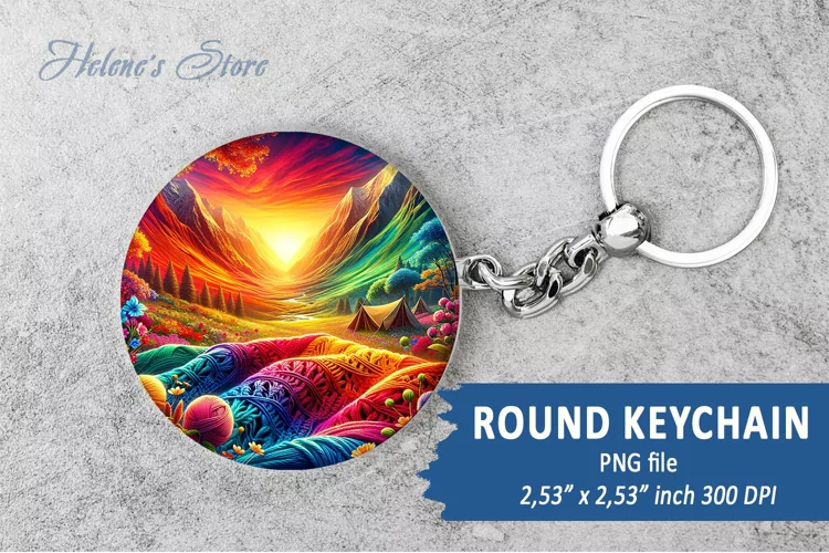 Fantasy Mountains round keychain sublimation | Car coaster