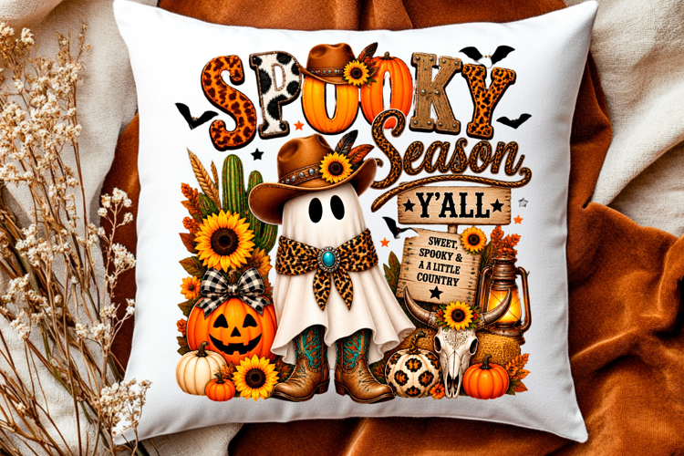 Spooky season yall western ghost Halloween pumpkin design