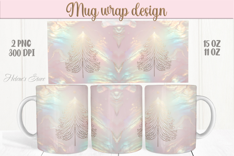 Pastel Christmas tree mug wrap png | Iridescent pearl mug