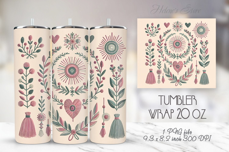 Pastel heart & flowers straight skinny tumbler 20 oz wrap