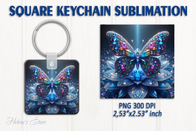 3d Crystal butterfly keychain sublimation | Square keychain example image 1