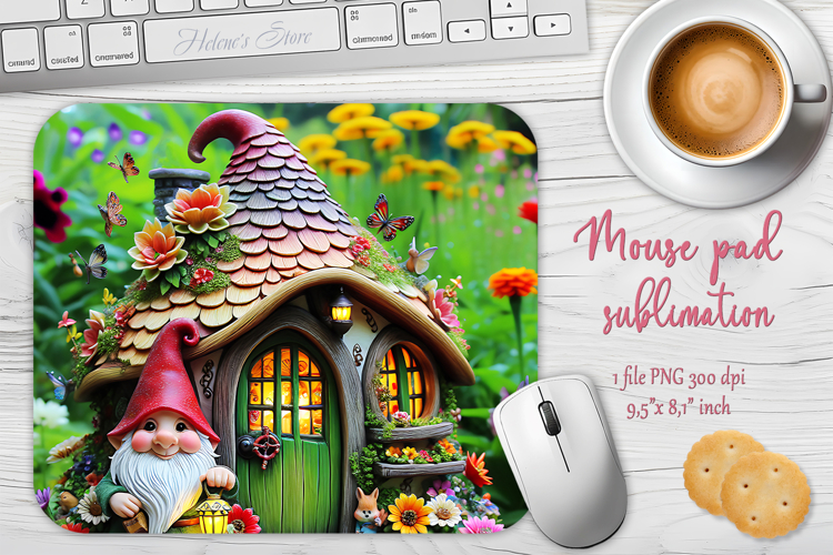 Summer flowers gnomes mouse pad sublimation design png